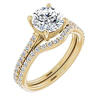 10K/14K/18K Solid Yellow Gold Handmade Engagement Ring 3.0 CT Round Cut Moissanite Diamond Solitaire Wedding/Bridal Ring Set for Women/Her Propose Rings
