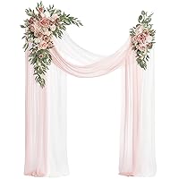Ling's Moment White Pink Artificial Wedding Arch Flowers Kit Pack of 4, 2pcs Hanging Flower Arrangement 2pcs Chiffon Drapes Ceremony Reception Fake Rose Arbor Backdrop Floral Party Outdoor Decorations