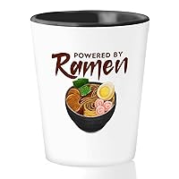Food Lover Shot Glass 1.5oz - Powered By Ramen - Funny Foodies Quote for Ramen Noodle Lover Japanese Food Chef Cooks