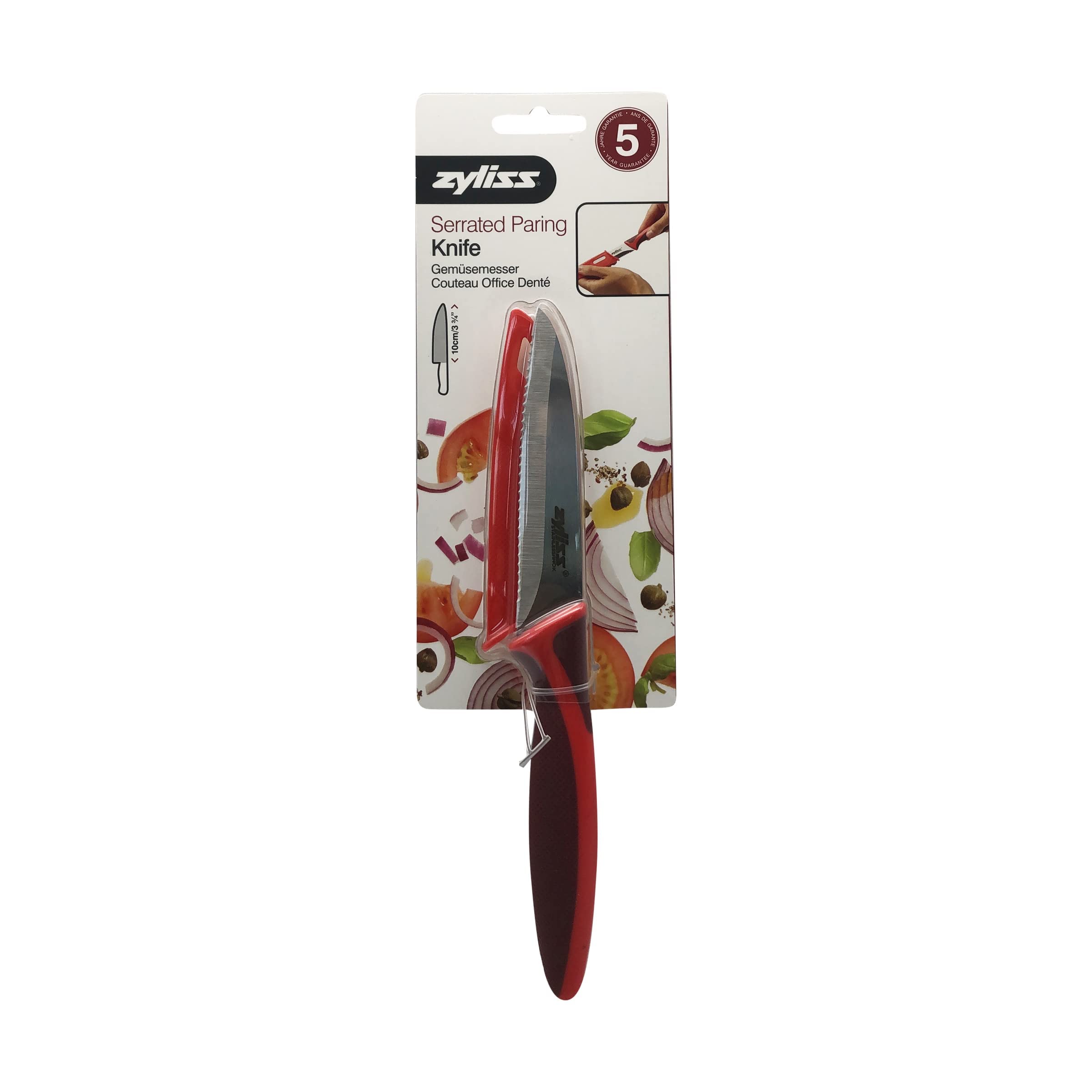 ZYLISS Serrated Paring Knife, 4-Inch Stainless Steel Blade, Red