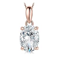 JewelryPalace Oval Cut 1ct 2ct Moissanite Solitaire Pendant Necklace for Women, Simulated Diamond 925 Sterling Silver 14k White Gold Plated Necklaces for Her VVS D-F, 18 Inch Box chain