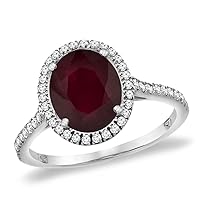 Sabrina Silver 14K White Gold Enhanced Genuine Ruby Diamond Halo Engagement Ring 10x8 mm Oval, Sizes 5-10