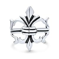 Bling Jewelry Personalize Wide Antique Style Oxidized Religious .925 Sterling Silver Fleur De Lis Ring For Women For Men