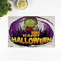 Set of 4 Placemats Happy Halloween Poster with Zombie 12.5x17 Inch Non-Slip Washable Place Mats for Dinner Parties Decor Kitchen Table