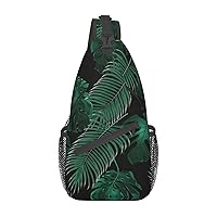 Sling Backpack,Travel Hiking Daypack Banana Leaf Green Print Rope Crossbody Shoulder Bag