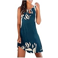 Womens Casual Sundress Plus Size Summer Dresses Sleeveless V Neck Swing Loose Tank Dress Floral Beach Cover Up Dresses