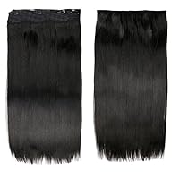 22Inches Stretched Straight Clip In Synthetic Hair Extensions Heat Resistant Fiber 5 Clips One Piece 1b 22inches