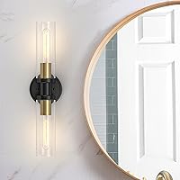 Espird Bathroom Light Fixtures 2-Light Black & Gold, Bathroom Vanity Lights Over Mirror, Wall Sconces, Industrial Bathroom Lighting, Modern Brushed Brass Vanity Lighting Fixtures w/Glass Shades