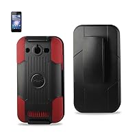 Reiko SLCPC09-HWM886BKRD Premium Durable Hybrid Silicone Case and Protector with Belt Clip for Huawei Glory/Mercury - 1 Pack - Retail Packaging - Black/Red