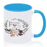 Family Be Special Mug 11oz Seasonal Wreaths Round Cute Coffee Tea Cups Gift for Co-Worker Ceramic Blue