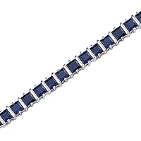 PEORA 14 Carats Created Blue Sapphire Tennis Bracelet for Women 925 Sterling Silver, Princess Cut 4mm, 7.50 inches