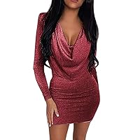 Women's Casual Dress V Neck Club Pencil Dress Long Sleeve