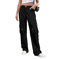 IVIR Womens Pants Wide Leg Cargo Pants Women High Waisted Pants with 6 Pockets Stretchy Y2K Streetwear Casual Trousers