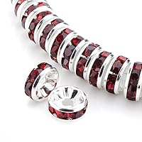100pcs Adabele AAA Grade 4mm (0.16 Inch) Small Silver Plated Brass Rondelle Spacer Round Loose Beads Siam Red Crystal Rhinestone for Jewelry Crafting Making CF3-405