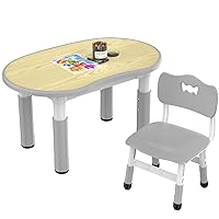 Kids' Table and Chair Sets,6 Height Adjustable Toddler Table and Chairs, Wooden Table and Chair Set, Graffiti Tabletop Kids Activity Table, Easy-to-Wipe Table, Suitable for Home/Classroom/Nursery