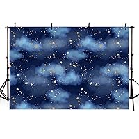 MEHOFOTO Dark Blue Sky Cloud Photo Studio Backdrop Props Boy Birthday Prince Baby Shower Gold Star Party Decorations Twinkle Twinkle Little Stars Photography Background Banner 8x6ft