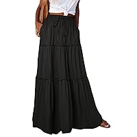 Skirts for Women Fashion Bohemian Print Elastic Waist Skirt Loose Casual High Waist Tie Long Skirt
