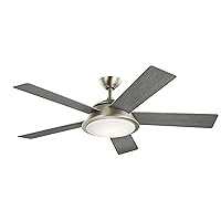 Kichler 56 inch Verdi LED Ceiling Fan in Etched Cased Opal Glass in Brushed Nickel with Reversible Silver and Driftwood Blades