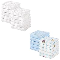 Yoofoss Muslin Baby Washcloths 100% Cotton Face Towels 20 Pack Wash Cloths for Baby 12x12in Soft and Absorbent Baby Wipes (White & Flower)