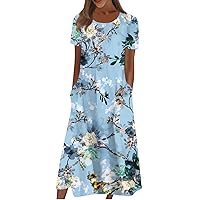 Women's Casual Dresses Printed Dresses Summer Dresses Printed Pleated Round Neck Midi Dresses Basic Classic