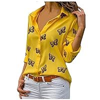 Women's Tops 44989 Length Sleeves Fashion Casual Long Sleeve Printed Button Loose Lapel Shirt, S-5XL