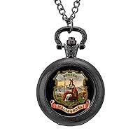 California State Coat of Arms Fashion Vintage Pocket Watch with Chain Quartz Arabic Digital Dial for Men Gift