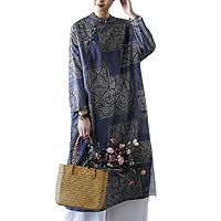 Women's Linen Chinese Button Loose Style Dresses Bat Sleeve Cheongsam Long Qipao