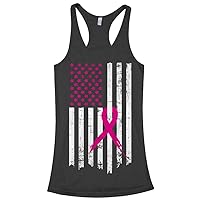 Threadrock Women's Pink Ribbon Breast Cancer Awareness Flag Racerback Tank Top