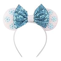 Blue Ice Snow Headband with Crown Headband Sequins Glitter Mouse Ears Bow Headband Hair Hoop bands Accessories Headdress for Women Party Supplies Hot Pink Princess Dress Up