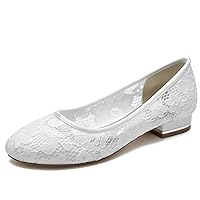 Womens Lace Wedding Shoes for Bride Low Heel Slip On Comfort Flats Dress