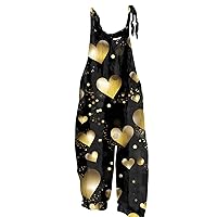 Valentines Day Wide Leg Jumpsuits for Women Spaghetti Strap Sleeveless One Piece Plus Size Jumpsuits for Women