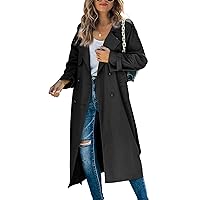 Makkrom Women's Double Breasted Long Trench Coat Windproof Classic Lapel Slim Overcoat with Belt