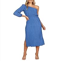Women's Summer Dresses 2024 Fashion Casual One-Shoulder Split Skirt with Waist and Dress, S-XL