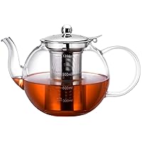 Glass Teapot, Zpose 40oz/1200mL Tea Pot with Removable Stainless Steel Infuser, Clear Glass Tea Kettle with Scale Line, Stovetop Safe Teapot for Blooming Tea & Loose Leaf Tea, Gift Box for Tea Maker