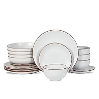 Stone Lain Brasa Modern Stoneware 16 Piece Dinnerware Sets, Plates and bowls Sets, Dish Set for 4, White