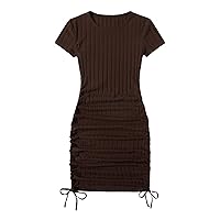 Milumia Women Short Sleeve Ribbed Bodycon Dress Drawstring Side Short Pencil Dress
