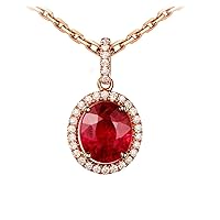 Gualiy Women Necklace Jewelry 18K Rose Gold Four Claws Oval Shape Tourmaline Pendant Necklace for Women Red