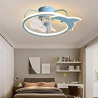 Reversible Fan with Ceiling Light and Remote Control Kids Ceiling Lights Silent Bedroom Led Dimmable Ceiling Fan Light Ultra-Thin Living Room Quiet Fan Ceiling Light/Blue