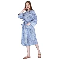 Sanvi Since 1988's Women Beautiful Indian Cotton Floral Printed Knee Length Free Size Sleepwear Robe/Kimono With Belt