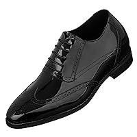 CALTO Men's Invisible Height Increasing Elevator Shoes - Patent Leather Lace-up Wing-tip Formal Oxfords - 3 Inches Taller