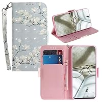IVY Honor 10 3D Color Painting Wallet Case with Hand Strap for Huawei Honor 10 Case - White Flowers