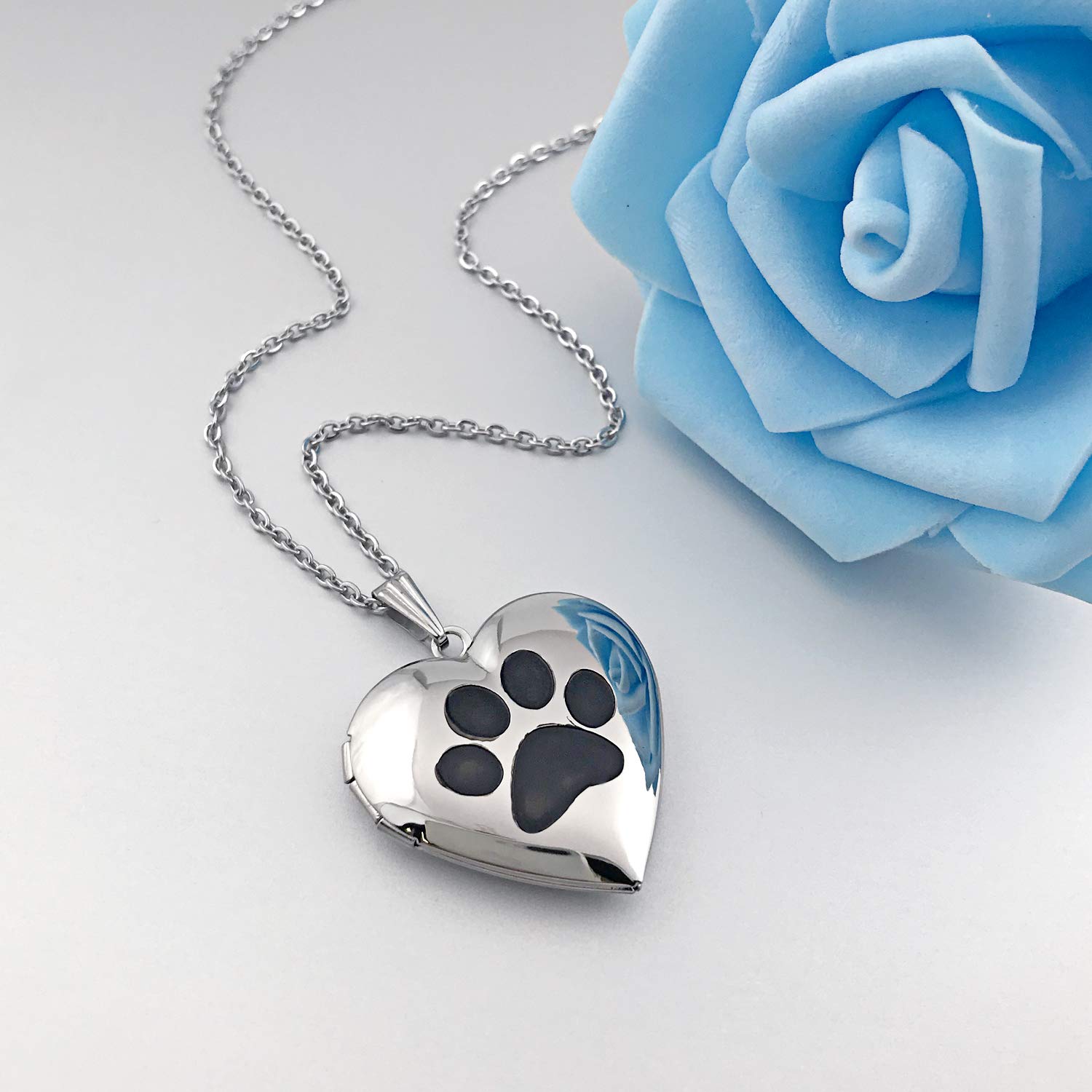 YOUFENG Dog Paw Locket Necklace that Holds Pictures Love Heart Photo Locket Crystals Necklace Pendant Birthday Gifts