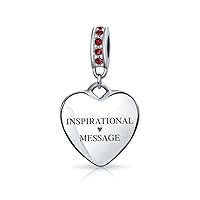 Engravable Initial Monogram Crystal Accent Bale Dangle Heart Shaped Charm Bead For Women Teen .925 Sterling Silver European Bracelet Simulated Birthstone Colors