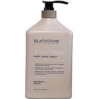 Blackstone 3-in-1 Wash for Men | Cleanses & Conditions Hair, Body, & Face| For All Skin & Hair Types | With Caffeine, Vitamin C, Hemp Seed Oil & Biotin - Bourbon & Cedar, 32 fl oz