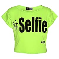 Kids Girls New Season # Selfie Printed Crop TOP T Shirt 7 8 9 10 11 12 13 Yr