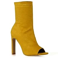 Womens Sock Fit Ankle Boots Ladies High Heel Faux Suede Peep Toe Party Shoes