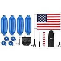 Affordura Boat Fender 4 Pack Boat Bumpers Fenders (Blue, 6.5 inch) with American Boat Flag
