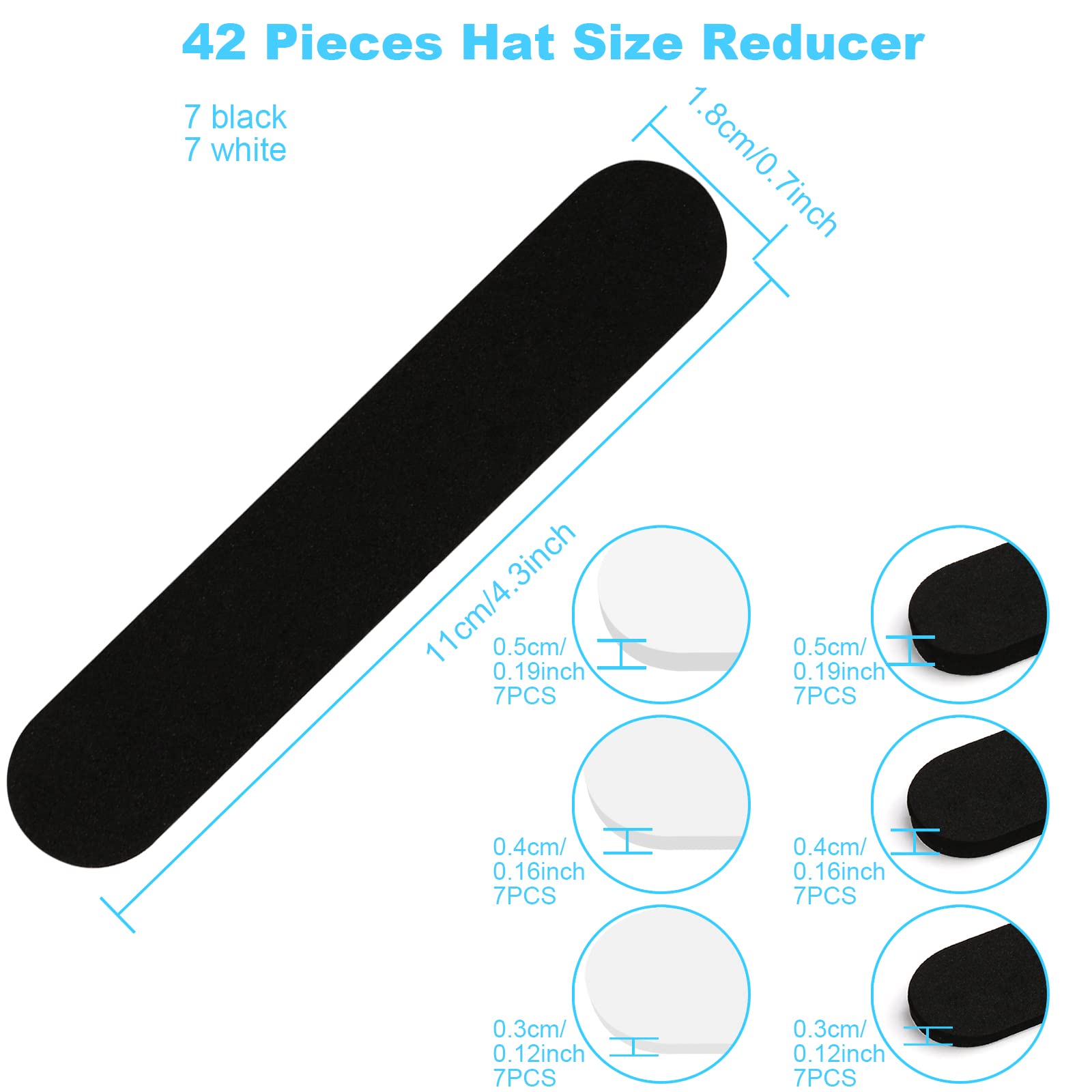 42 PCS Hat Size Reducer, PHSZZ Foam Hat Sizing Tape, Filler Sizer Reducer Insert Adhesive for Hats Cap Sweatband, 3 sizes (3mm 4mm 5mm Black and White)
