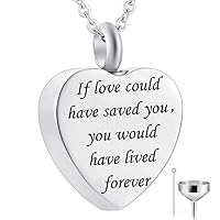 HQ Cremation Jewelry Urn Necklace i carry you with me for Ashes Stainless Steel Memorial Pendant (if love could have saved you， you would have lived forever)