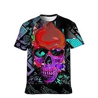 Mens Graphic-Tees Cool-Funny T-Shirt Novelty-Vintage Short-Sleeve Color Skull Hip Hop: Boys Lightweight Slim Top Lovers Gift